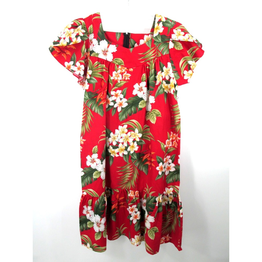 NWT FAVANT Maxi Hawaiian Dress Women Medium Red Floral Hula Tropical Vacation